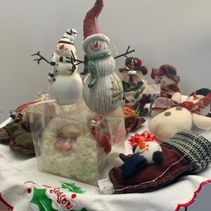 Holiday Decor Set - ALL 10 Pcs VINTAGE like Ornaments & Snow People